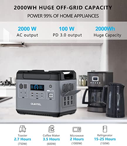 OUKITEL P2001 2000W Portable Power Station, 2000Wh LiFePO4 Battery Backup w/ 6 2000W (4000W Surge)