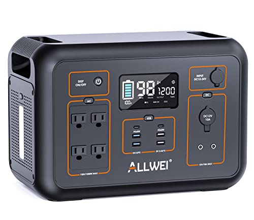 ALLWEI Portable Power Station 1200W(Peak 2400W), 1132Wh Solar Generator 306000mAh with 4 * 120V AC Outlets