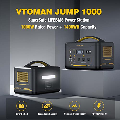 VTOMAN Jump 1000 Portable Power Station 1000W, 1408Wh LiFePO4 (LFP) Battery Powered Generator