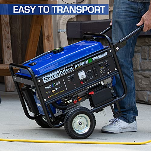 DuroMax XP5500EH Electric Start-Camping & RV Ready, All States Approved Dual Fuel Portable Generator-5500 Watt Gas or Propane Powered, Blue/Black