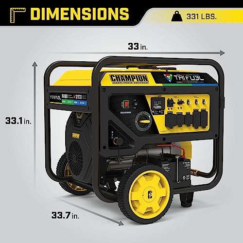 Champion Power Equipment 201161 15,000/12,000-Watt Tri-Fuel Natural Gas Portable Generator with CO Shield and Electric Start, LPG/NG Hoses