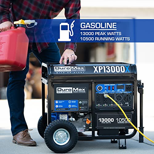 DuroMax XP13000X 13,000-Watt/10,500-Watt 500cc Electric Start Gas Powered Portable Generator w/ CO Alert, Black/Blue