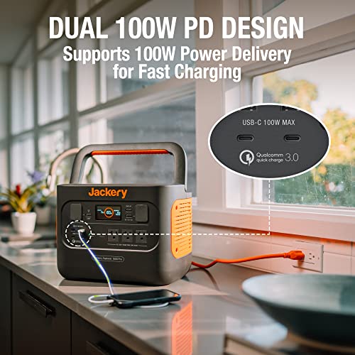 Jackery Explorer 1000 Pro Portable Power Station, Solar Generator with 1002Wh, 2x100W PD Ports & 800W Input, 1.8H to Full Charge