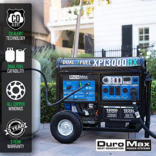 DuroMax XP13000HX Dual Fuel Portable Generator - 13000 Watt Gas or Propane Powered