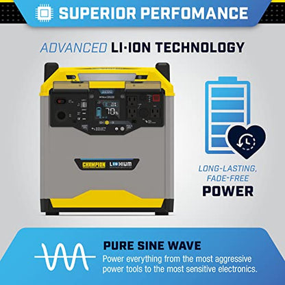 Champion Power Equipment 100593 3276-Wh Power Station 3200/1600-Watt Portable Lithium-Ion Battery Solar Generator