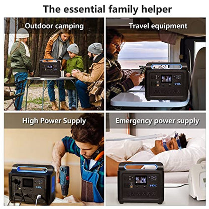 Portable Power Station 1228Wh/1500W, VDL HS1500 LiFePO4 Solar Generator Fully Charged 2 Hours