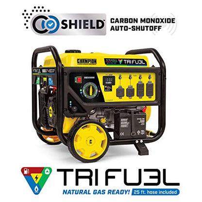 Champion Power Equipment 100416 10,000/8,000-Watt TRI Fuel Portable Natural Gas Generator, NG/LPG Hose Kits and CO Shield