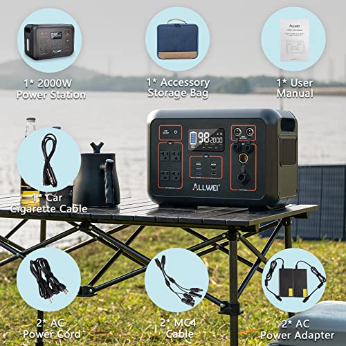 ALLWEI Portable Power Station 2000W(Peak 4000W), 2131Wh Solar Generator with 6 PD100W USB Fast Charge