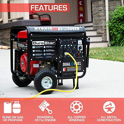 DuroStar 12000-Watt Gas or Propane Dual Fuel Electric Start Portable Generator