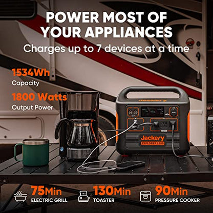 Jackery Portable Power Station Explorer 1500, 1534Wh Capacity with 3 x 110V/1800W AC Outlets