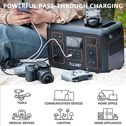 ALLWEI Portable Power Station 1200W(Peak 2400W), 1132Wh Solar Generator 306000mAh with 4 * 120V AC Outlets