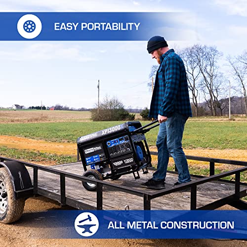 DuroMax XP13000X 13,000-Watt/10,500-Watt 500cc Electric Start Gas Powered Portable Generator w/ CO Alert, Black/Blue