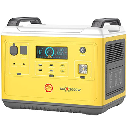 Shell 2000W Portable Power Station, 1997Wh LiFePO4 Battery, Solar Power Generator with 6 AC Outlets (Solar Panel Optional