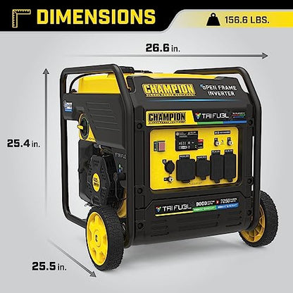 Champion Power Equipment 201176 9000-Watt Electric Start Tri-Fuel Open Frame Inverter Generator with CO Shield