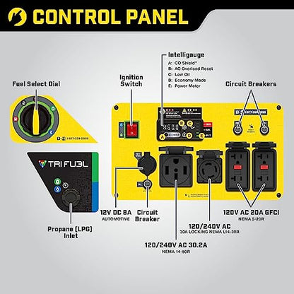 Champion Power Equipment 201176 9000-Watt Electric Start Tri-Fuel Open Frame Inverter Generator with CO Shield