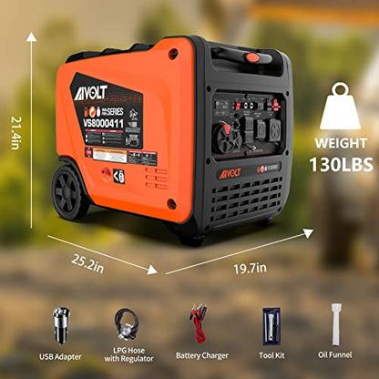 AIVOLT 8000 Watts Dual Fuel Portable Inverter Generator Super Quiet Gas Propane Powered Electric Start